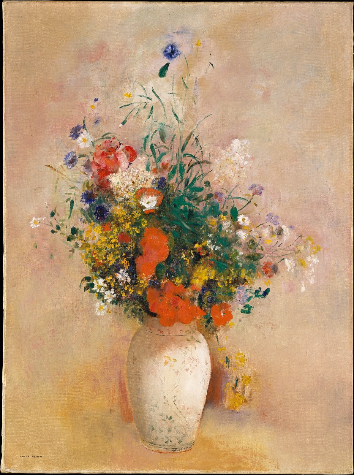 Reprodução fine art de Vase of Flowers · Pink Background, de Odilon Redon